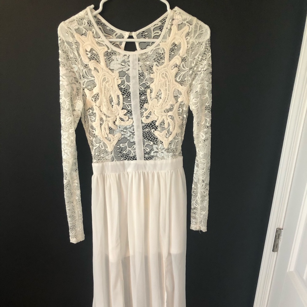 White lace and chiffon maxi dress